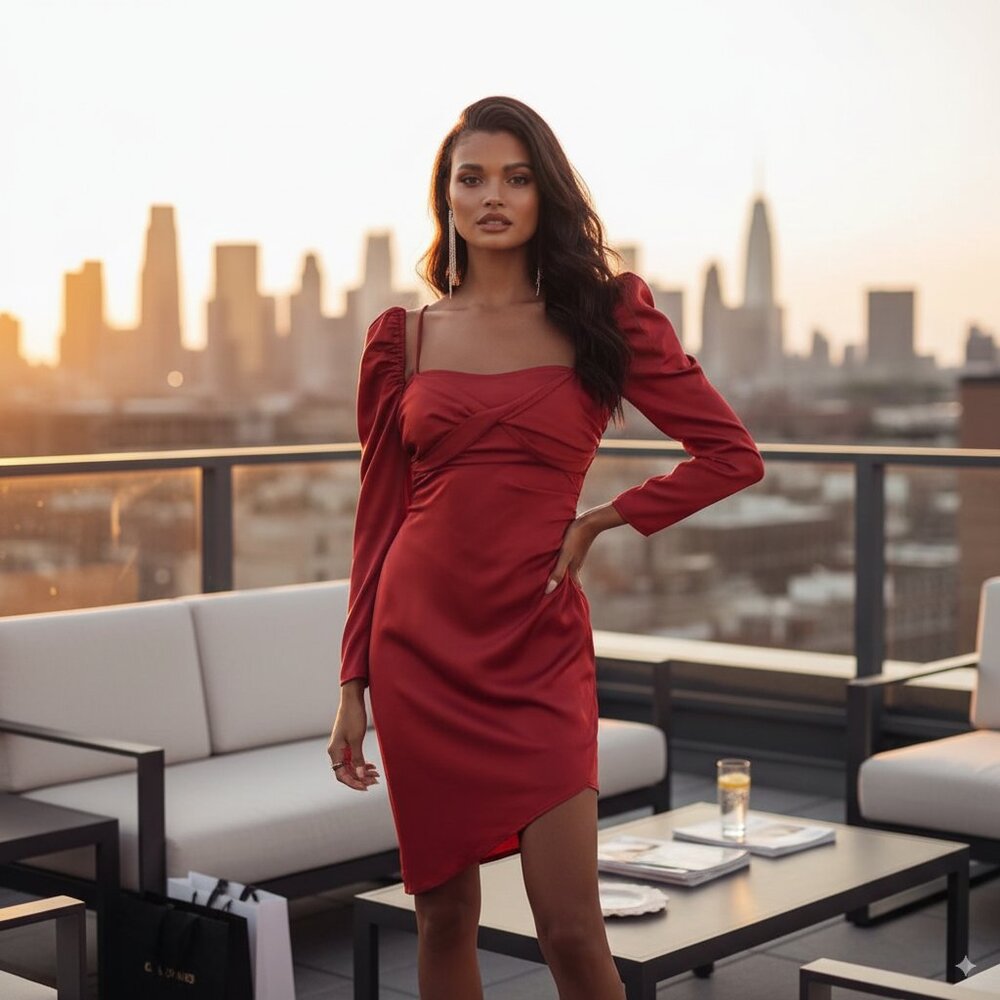NWT Astr the Label Claudina Red Rhinestone Embellished Dress